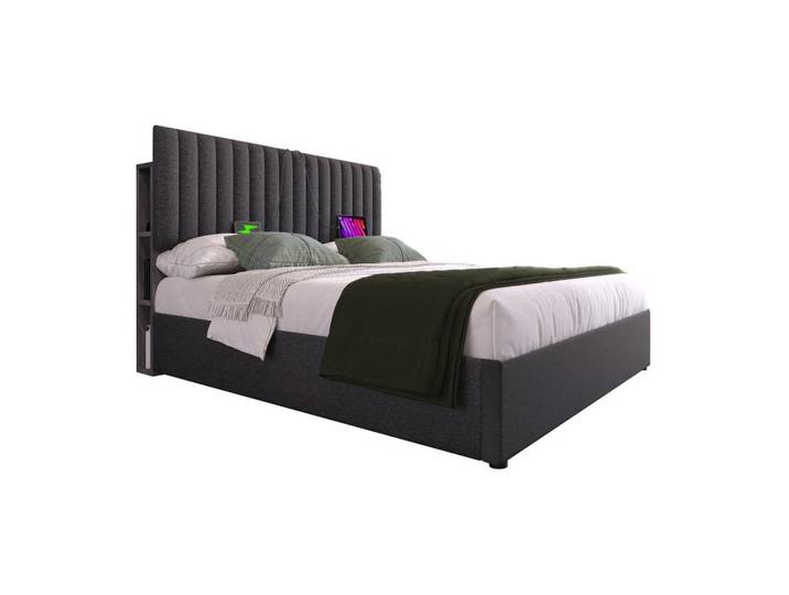 Okwish Polsterbett 140/200 cm Grau LED-App-Control mit Stauraum & verstellbarem Kopfteil, 140x200 cm, Schlafzimmer, Betten, Polsterbetten