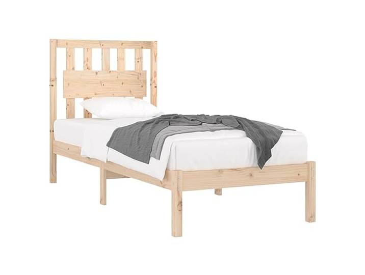KTHLBRH Bettrahmen aus massivem Kiefernholz 90 x 190 cm Einzelbett Mit Kopfteil, robuster Rahmen, natürlich unbehandelt, Montage erforderlich