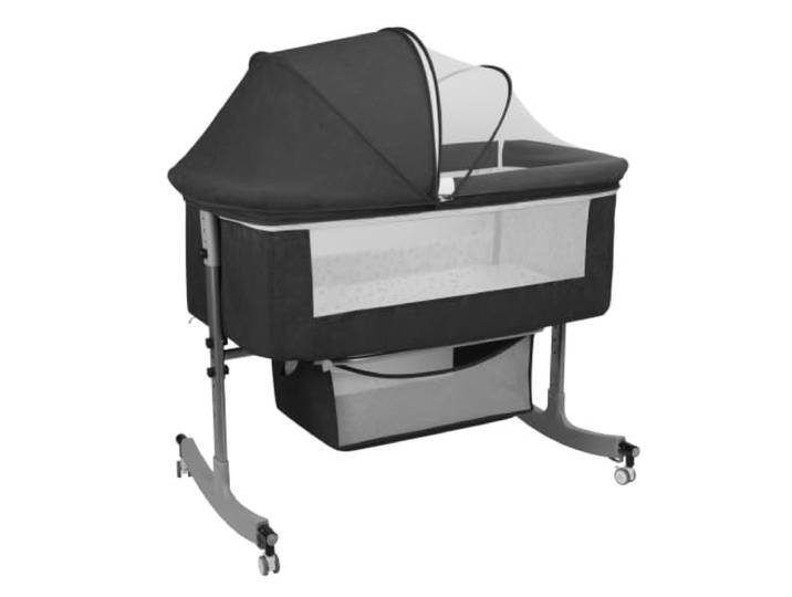Fiauli 3-in-1 Baby Beistellbett mit Stauraum, verstellbare Wiege Robustes Eisenbett mit 6 Höhenstufen, ideal für Neugeborene und passend als Beistellbett Schwarz