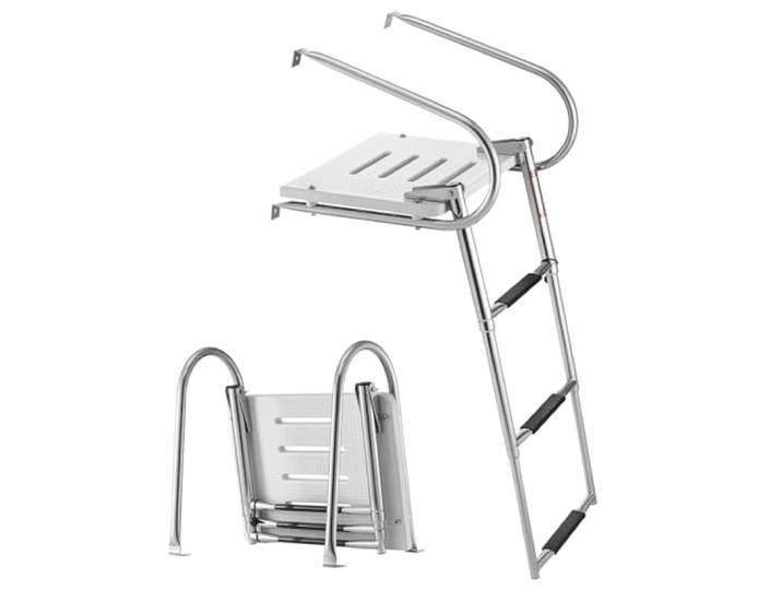 VEVOR Échelle de Bateau 3 Marches en Inox avec Plateforme\, Échelle de Baignade Télescopique et Pliante\, Mains Courantes pour Bateau Hors-Bord\, Yacht et Ponton\, Charge 181\,44 kg\, Marches Antidérapantes