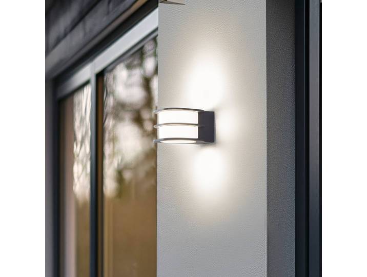 Lindby Smart LED-Außenwandleuchte Fyra, rund, CCT, RGB, Tuya Fyra Lindby, dimmbar, alu / grau / zink, Aluminium, Modern, Smart Home Wandleuchte außen