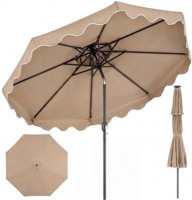 Costway 9 Feet Patio Umbrella with Push Button Tilt and Crank-Coffee