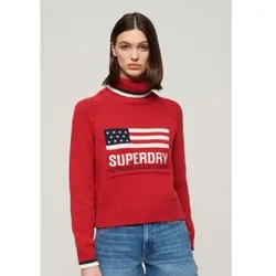 Superdry für Damen. W6110538A Strickpullover mit Umlegekragen Americana rot (XXS), Lässig, Baumwolle, Langarm