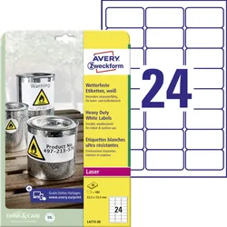 Avery Zweckform L4773-20 Wetterfeste Folien-Etiketten, 63,5 x 33,9 mm, 20 Bogen/480 Etiketten, weiß