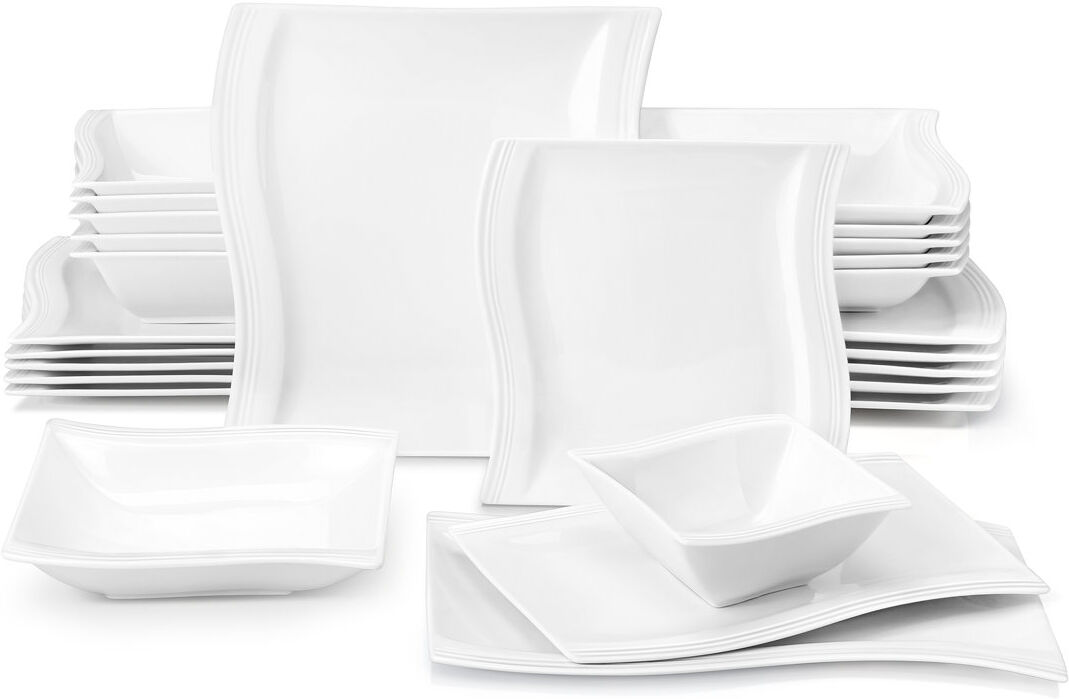 MALACASA 26-Piece Porcelain China Dinnerware Set, Service For 6 Ivory;White 26