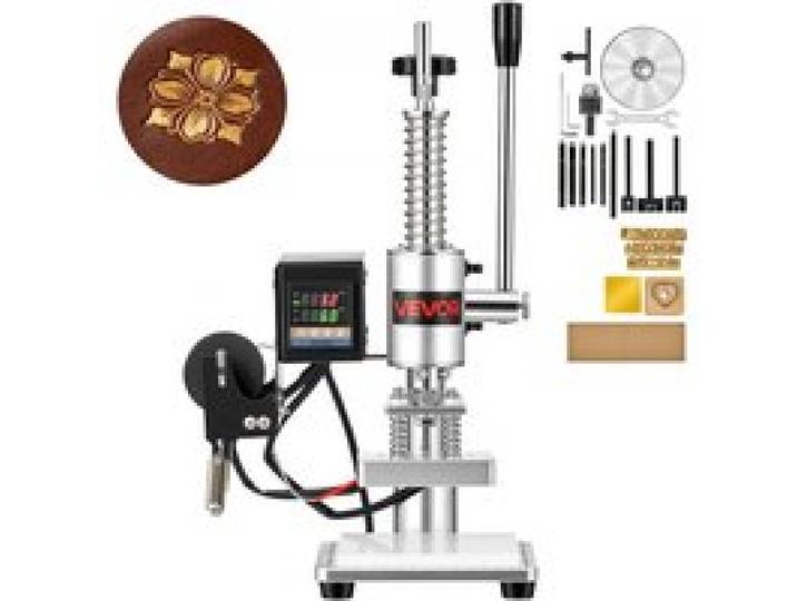 VEVOR Beheizte Lederstanzmaschine 10x10 cm Lederdruckmaschine 160 kg Druck, zum Heißprägen & Stanzen 40 mm Hub Spannfutterfixierung mit Temperaturregler 26 Kupferbuchstabenstempel 50 Heißprägefolien