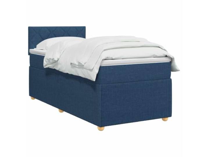 PUGYNBK Boxspringbett, Blau, 100 x 200 cm, mit Matratze Verstellbares Kopfteil, USB-LED-Lichter, Polyesterbezug, Massivholzrahmen