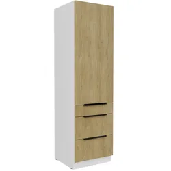 Küchen Hochschrank 60 cm CREMONA Eiche + Weiß Küchenzeile Küchenblock Küche