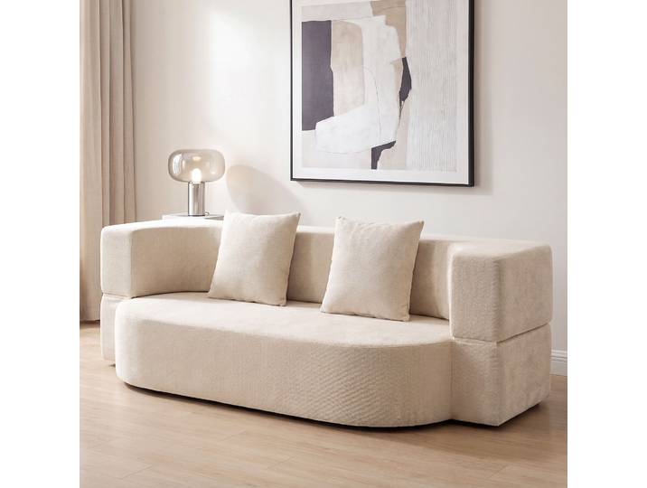 HOMCOM Canapé Convertible 2 Places 190cm Chenille Beige