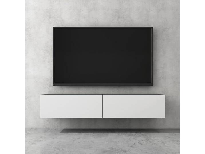 doporro Meuble TV Bas 160cm Armoire TV Gris Noir Mat + Blanc Mat Table de Télévision Salon avec Portes Meuble TV Suspendu MBTV02