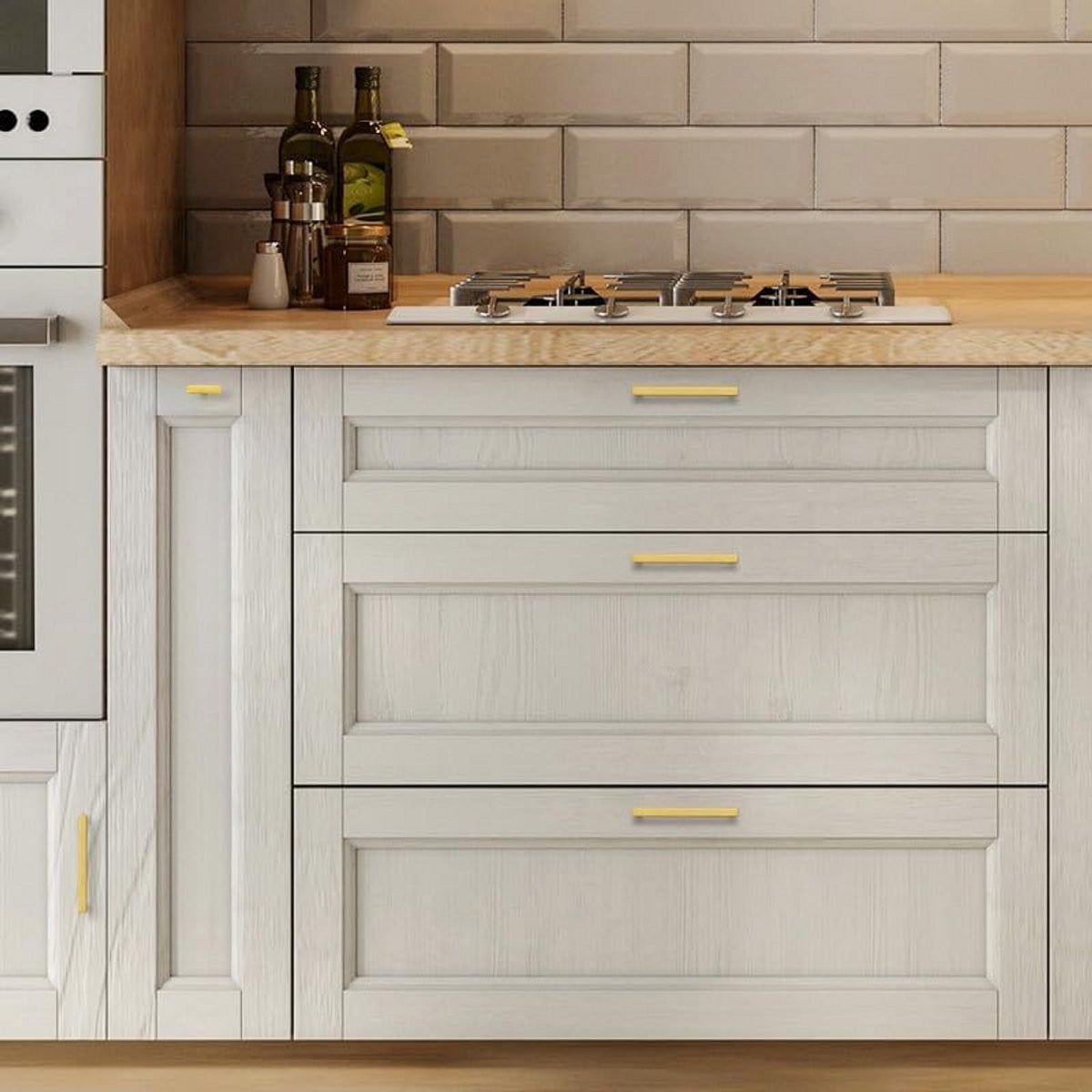 10x Vierkante Meubelgrepen 128mm - Goudkleurige Kastdeurgrepen voor Keuken en Kasten