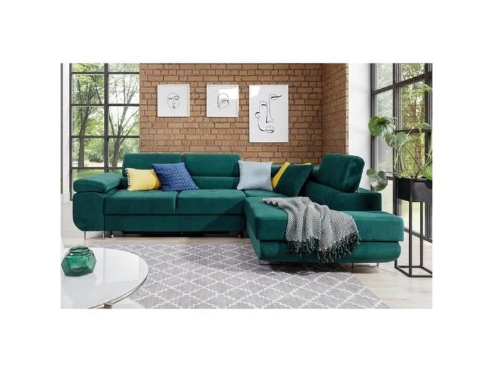 Canapé d'angle convertible en tissu luxe 5 places avec coffre vert angle droit (vu de face) ANNECY KRONO