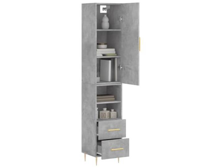 KTHLBRH Anrichte grau Beton 34,5 x 34 x 180 cm Holz mehrschichtig Schmaler Schrank, Schrank mit Tür, Füße aus Metall, Montage erforderlich