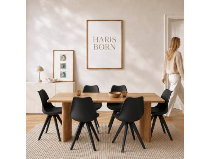 Haris Børn® Esszimmerstühle (6er Set) Schwarz mit schwarzen Holzbeinen - Schalenstuhl mit Kunstleder - Stühle Esszimmer, Esstisch Stühle & Küchenstühle - Esszimmerstuhl 30 Tage testen