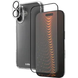 SBS SBS-Set mit D3O-Technologie für iPhone 16 - Hülle + Display- und Kameraschutz aus Glas - transparent (Apple iPhone 16), Smartphone Hülle, Schwarz, Transparent