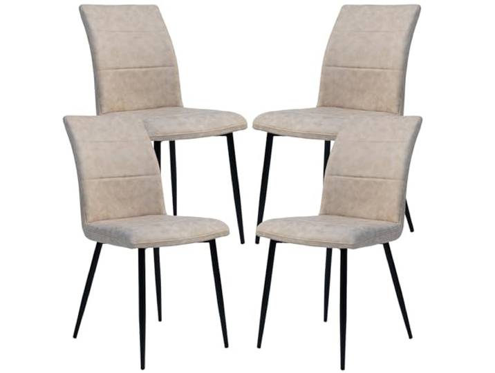 Esszimmerstühle in Lederoptik moderne bequeme Stühle mit abgesteppter Vorderseite bezogener Rückseite gepolsterte Küchenstühle, gebogener Rückenlehne für mehr Sitzkomfort, Farbe:Taupe, Menge:4 St.