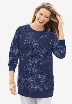 Plus Size Women's Crewneck Fleece Sweatshirt by Woman Within in Navy Sprinkle Heart (Size 6X)