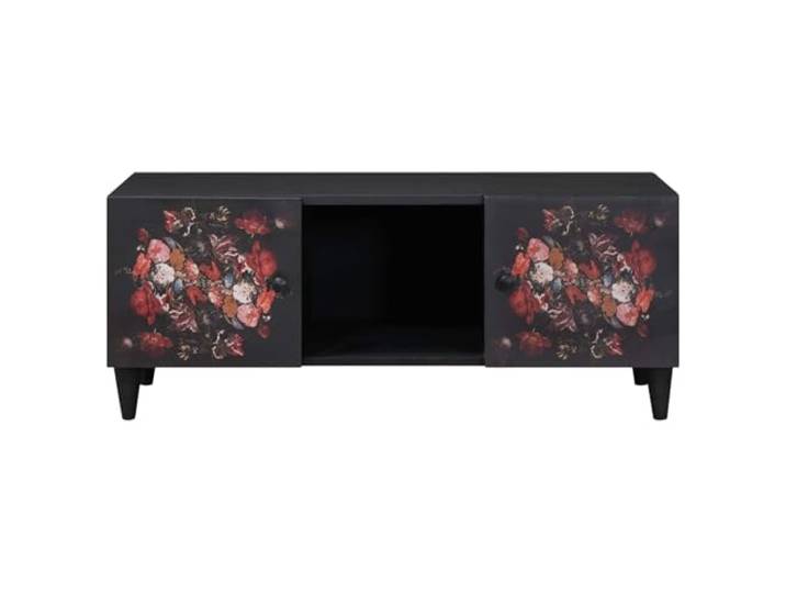 KTHLBRH Couchtisch, mehrfarbig, 100 x 54 x 40 cm Massives Mangoholz, 3 Etagen, Blumenmuster, Messinggriffe, leicht zu reinigen