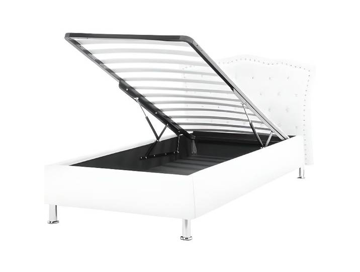 Beliani - Lit simple avec rangement en simili-cuir blanc 90 x 200 cm METZ