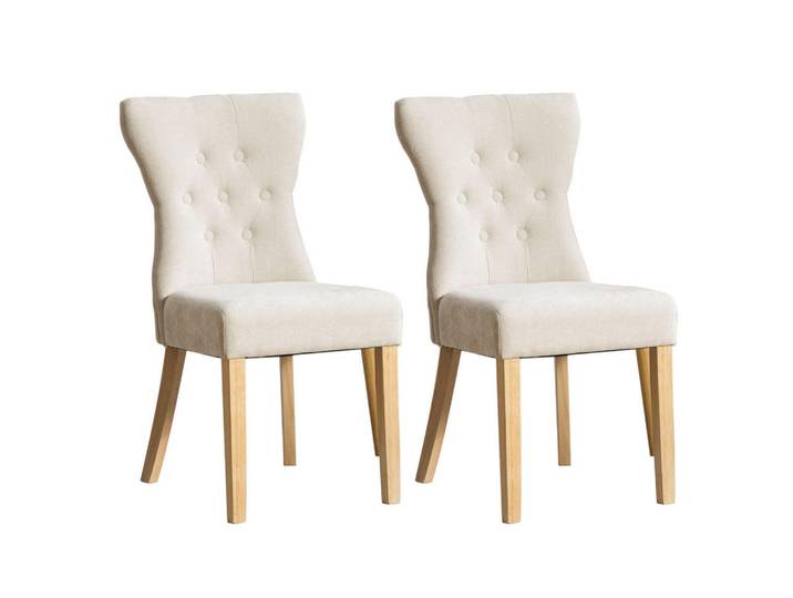 Urban Meuble Esszimmerstühle 2er-set aus chenille und massivholz, mit nietenverzierung und federkern, Beige, 62.5x92x45 cm, Esszimmer, Stühle