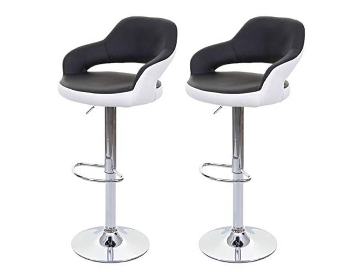 Mendler 2er-Set Barhocker HWC-F16 mit Lehne Kunstleder - schwarz-weiß