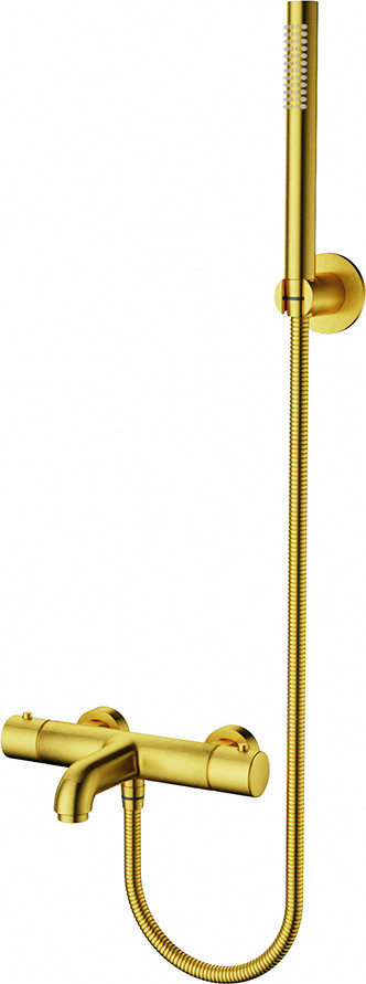 Aloni badarmatuur met thermostaat, handdouche en safety stop, geborsteld goud