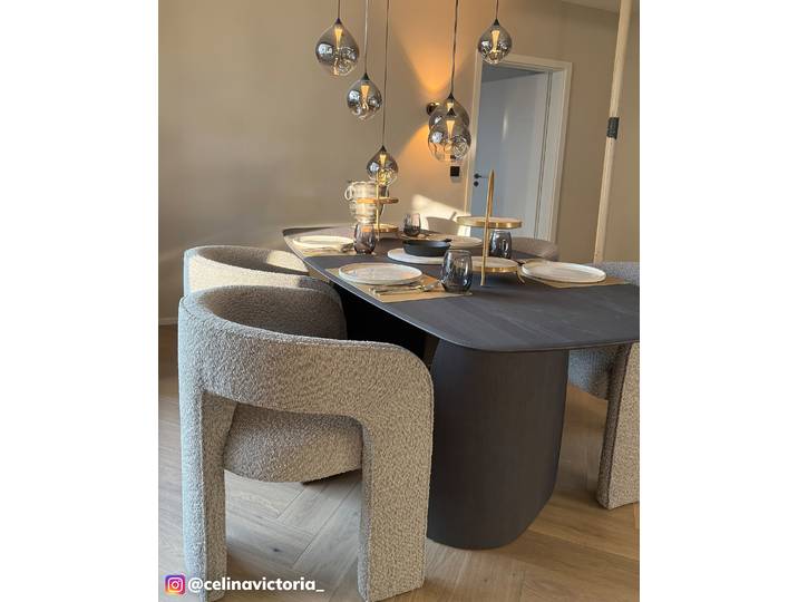 Armlehnenstuhl VALNES 64 x 75 x 60cm Einzelstuhl Bouclé Stoff Panju: Taupe Braun