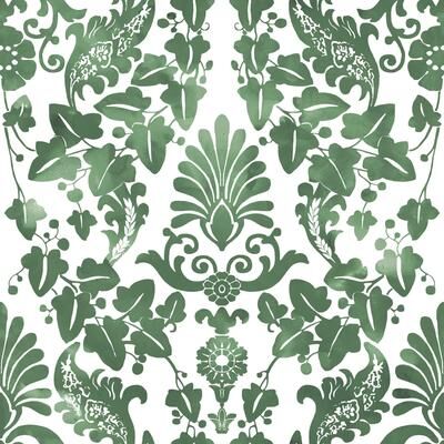 RoomMates Green & White Vine Damask Peel and Stick Wallpaper