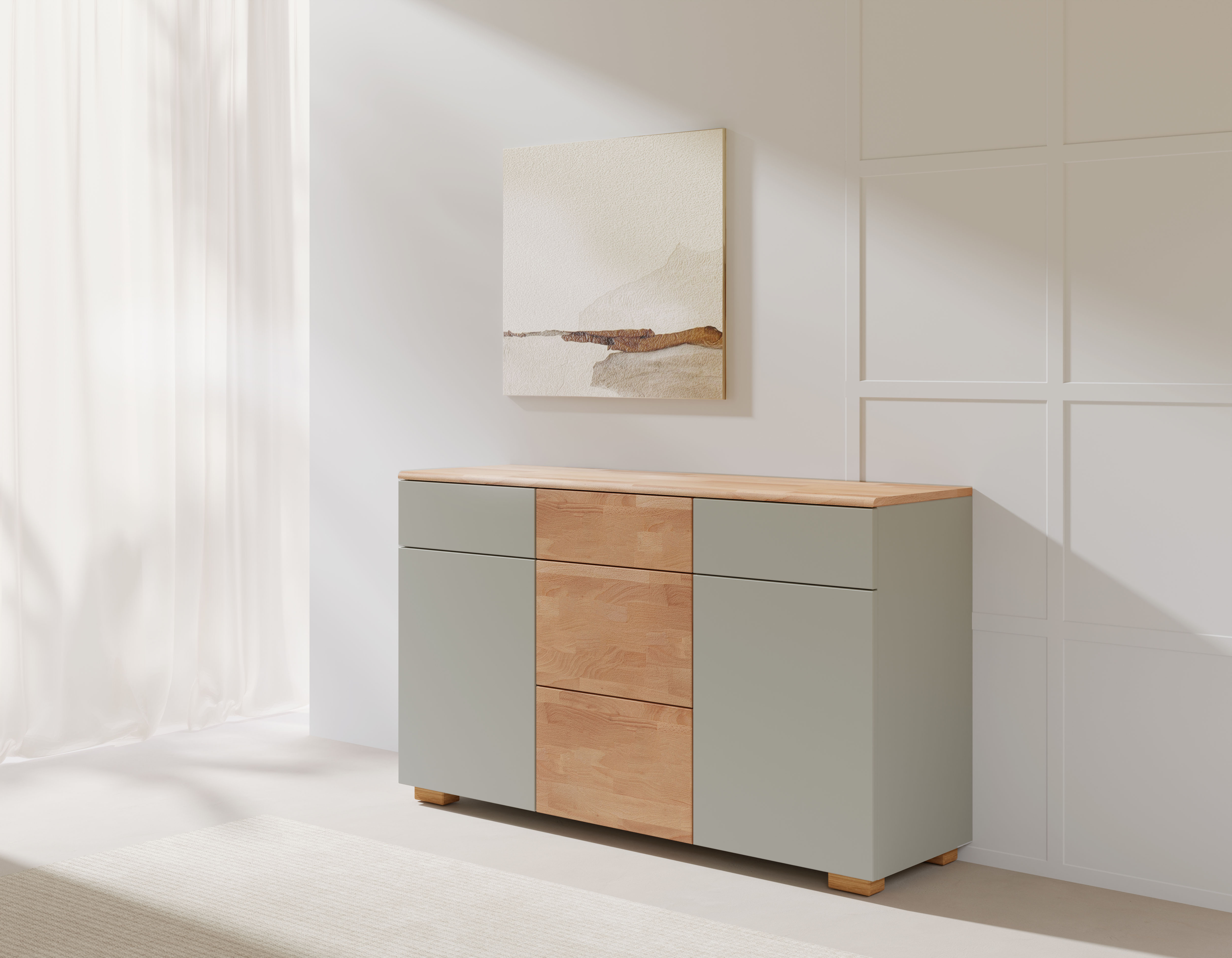 Sideboard OTTO HOME "Citra teilmassiv", grau (kernbuche und grau), B:135cm H:80cm T:40cm, Sideboards, Sideboard, Breite 135cm,moderne grifflose Optik mit push to open Funktion