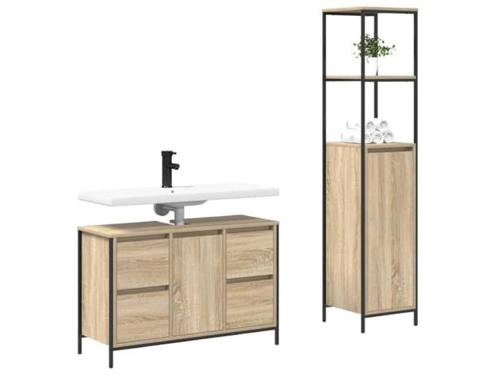 KTHLBRH Badezimmermöbel-Set mit Tür, 2 Stück, Sonoma-Eiche, Schwarz Modernes Design, platzsparend, Schrank mit Tür, Finish Eiche Sonoma und Schwarz