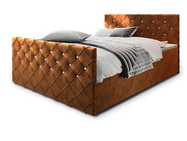 Masseno Boxspringbett Mandi 180x200 cm Komplett-Set mit Matratze und Topper, Polsterbett mit Zwei Bettkästen -Kupferfarben, Magic Velvet 2213