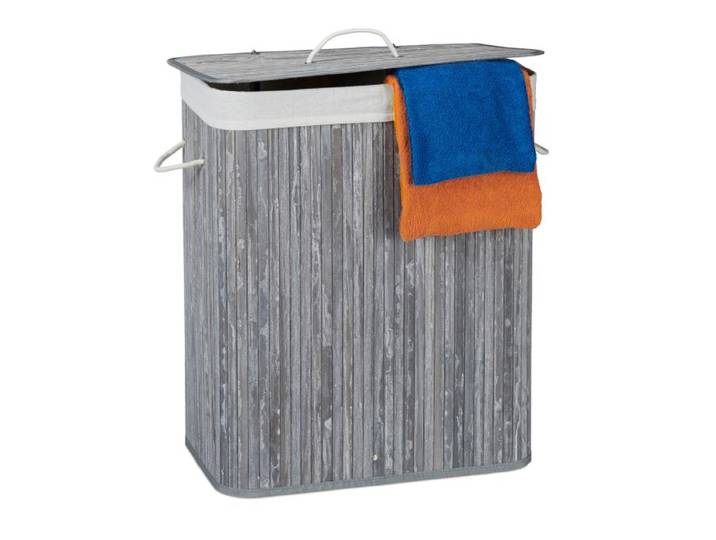 Relaxdays 3x Wasmand bamboe met 2 vakken grijs
