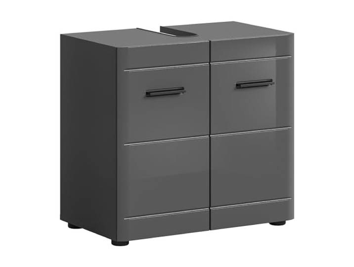 xonox.Home - Waschbeckenunterschrank Soft 60x56x34 cm in Front grau Hochglanz MDF Tiefzieh Korpus grau Nb - Badezimmer Badunterschrank Waschtischunterschrank - modern und funktional