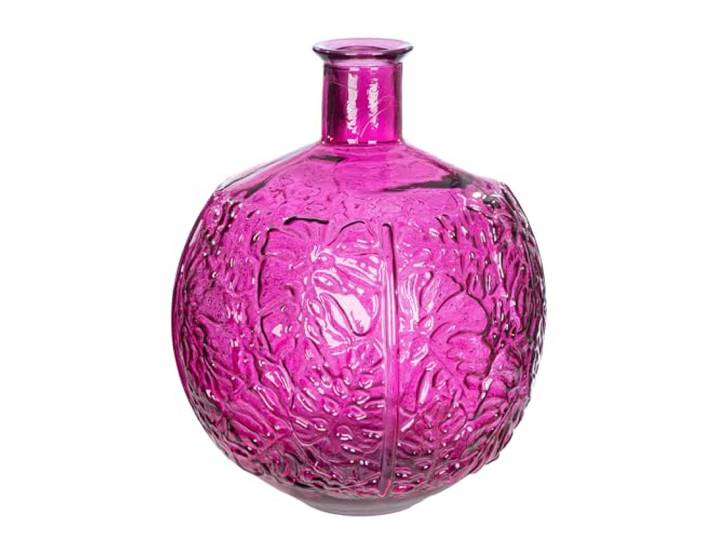 GILDE Vase Jungle en Verre - Motif Feuilles - Rond - Brillant - Magenta - Hauteur 44 cm x Ø 33 cm - Vase à Fleurs étanche