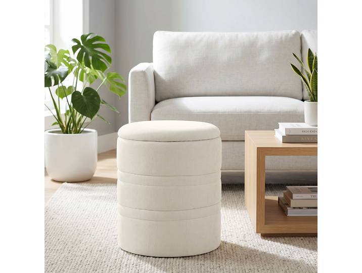 HOMCOM Pouf Rond Rangement Chenille Beige Salon Chambre