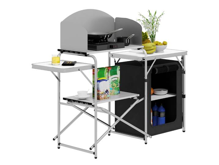 WOLTU Armoire de camping pliable en aluminium, cuisine de voyage, support de rangement pour barbecue, table d'extérieur avec sac de transport pour pique-nique dans le jardin