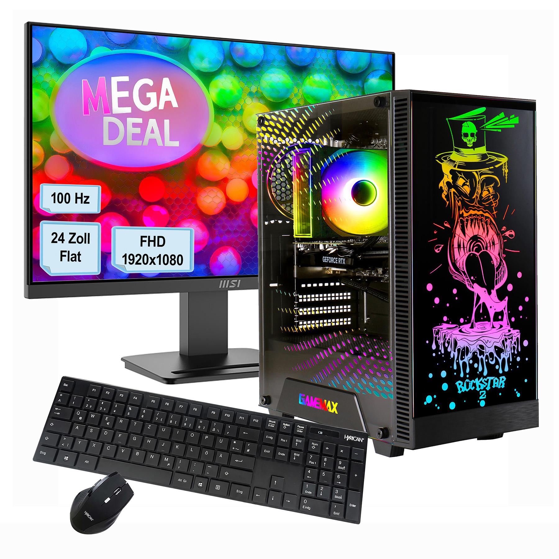 GAMEMAX Gaming-PC MegaDeal Rockstar Komplett-SET AMD Ryzen 5 5500 16GB RAM 1TB SSD RTX 3060 WIN11+ MSI PRO MP2412 Monitor 60cm (24") + Maus & Tastatur