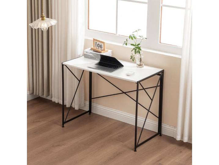 Bureau pliant droit 99 x 50 x 75 cm blanc en MDF et métal pour petits espaces