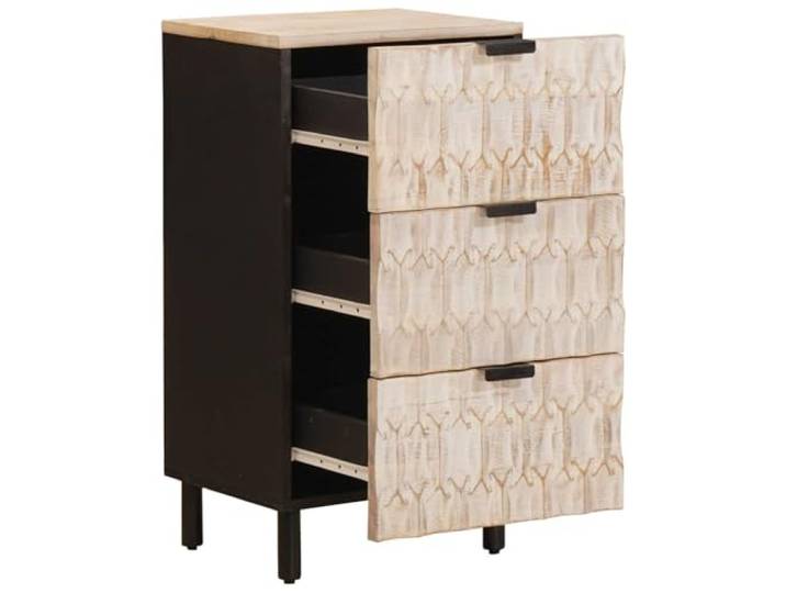 Sideboard Mangoholz Weiß Gewaschen 40 x 33 x 75 cm Schubladen, Fächer, Tassengriffe, MDF-Rückwand, Esszimmer, Wohnzimmer, Flur, trocken abwischen