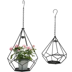 DanDiBo Blumenampel Innen Metall Wand Hängepflanzen 64 cm & 82 cm 96075 2er Set mit Tür 6 Ecken Pflanzenhänger Blumenhänger Topfhänger Hängetopf