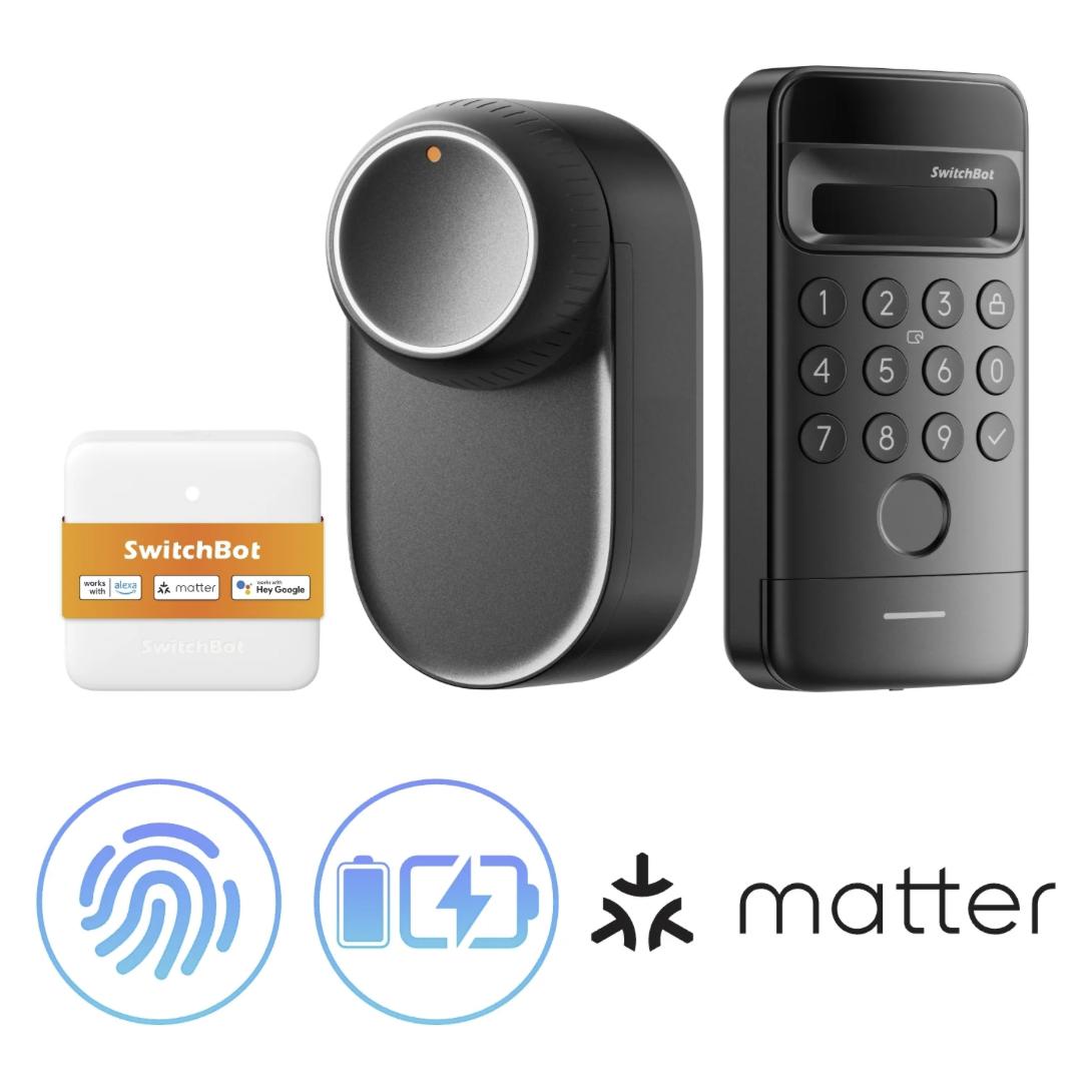 SwitchBot Ultra Vision Bundle (Bluetooth, Elektronische Zahlenkombination, Fingerabdruck, Gesichtserkennung, Schlüssel, Schlüsselkarte) (W5600000-BUNDLE-KEYPADVISION-HUB)