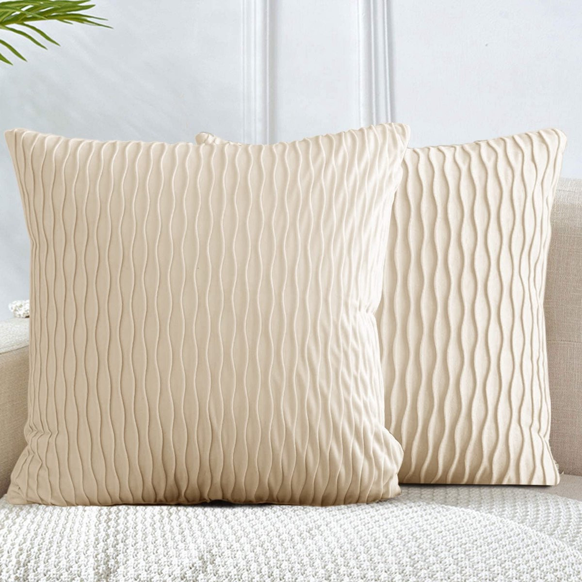 Ibenzoa Set van twee beige fluwelen kussenslopen met ritssluiting voor decoratie