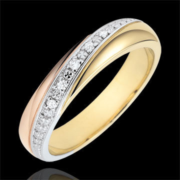 Edenly Trauring Saturn - Trilogie - Dreierlei Gold und Diamanten - 9 Karat