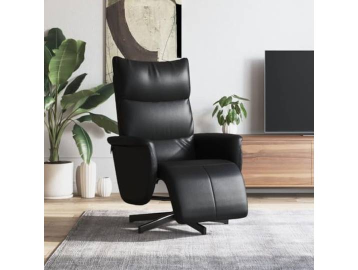 HEFZGDB Relaxsessel mit Fußteil Schwarz Kunstleder manuelle Liegefunktion 360 Grad drehbar gepolstert Sitzfläche Rückenlehne Armlehnen für Wohnzimmer Komfort