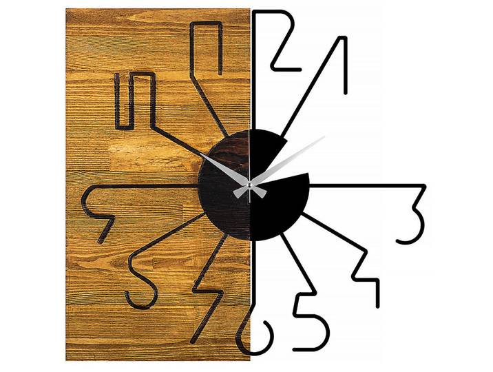 Wanduhr, Walnussfarben, Schwarz, Metall, 58x58x3 cm, 3D-Zahlen, Dekoration, Uhren, Wanduhren