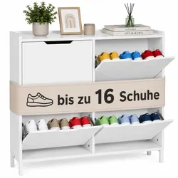 Relaxdays Schmaler Schuhkipper mit 4 Fächern Weiß
