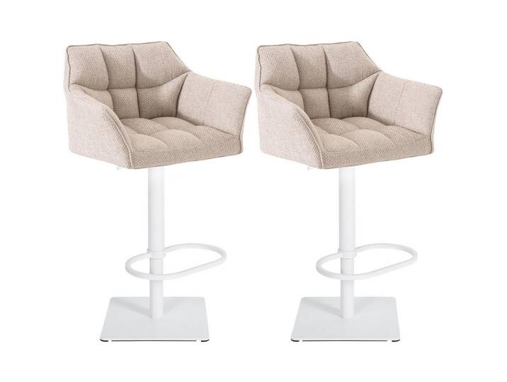 CLP Barhocker 2er Set Stoff Elfenbein, Creme, Metall, 64x88x45 cm, Esszimmer, Barmöbel, Barhocker