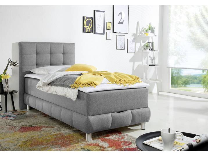 Boxbett, Grau, 104x210 cm, Struktur, Inkl. Bettkasten & Topper, Moderne Klassik, Inosign