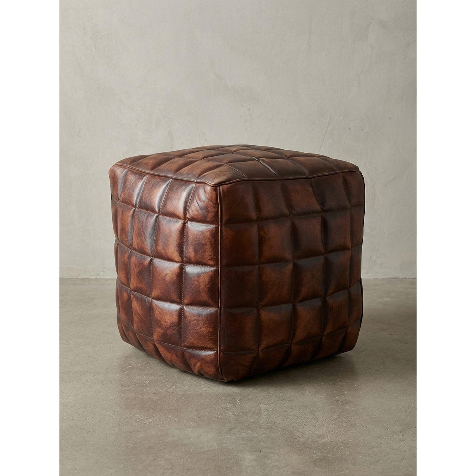 Sitzwürfel – Echtleder Braun, 39x41x39 cm, orientalisches Design