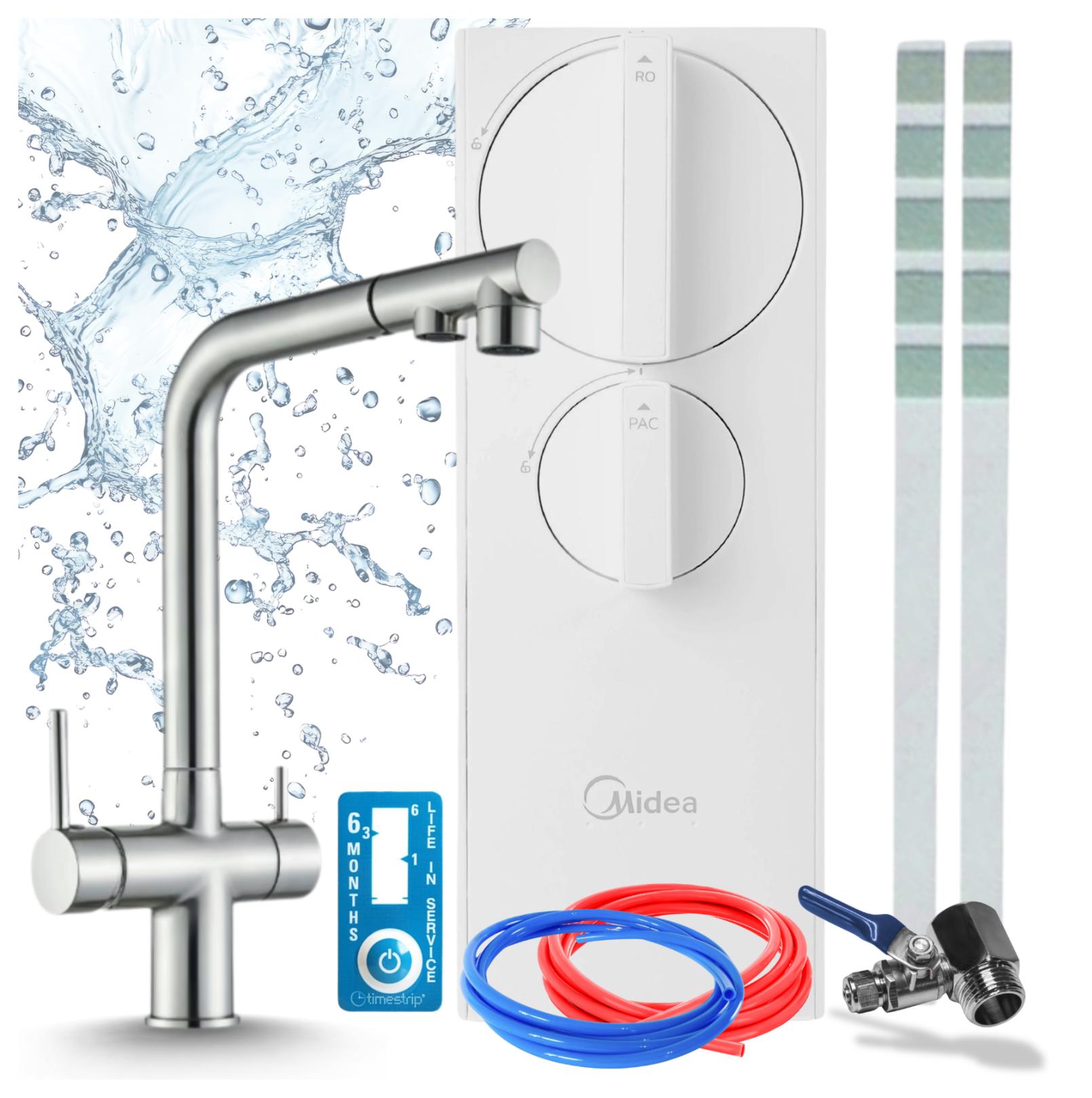 Küchenarmatur Mit Wasserfiltersystem Ari Venom 2, Zweigriffarmatur, Ro5 400 Gpd, Messing, Perlator, Ausziehbarer Auslauf, 360 Grad Schwenkbar, Inox